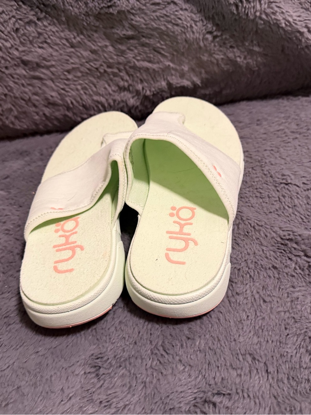 Ryka Women's White Slide Sandals with Pink Logo
